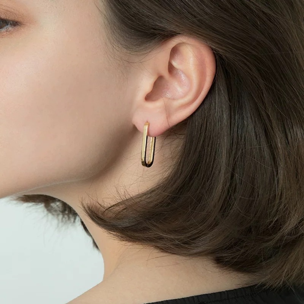 Gold Oval Hoop Earrings, gold hoop earrings, oval earrings, geometric earrings - Picture 3 of 4